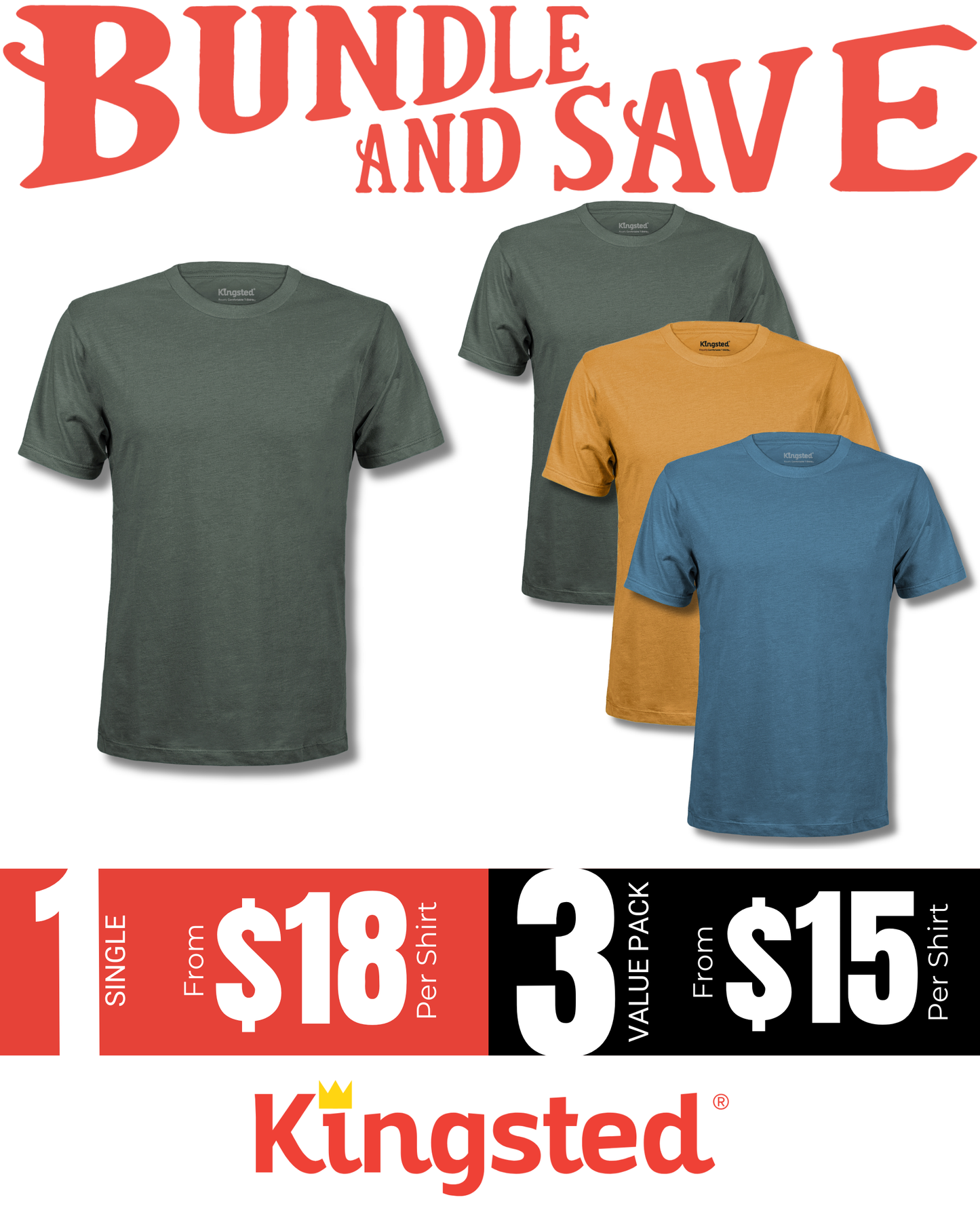 Short Sleeve Crewneck T-Shirts Multipack (Royal Pack)