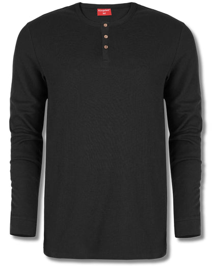 Long Sleeve Waffle Knit Henley (Black) - Kingsted