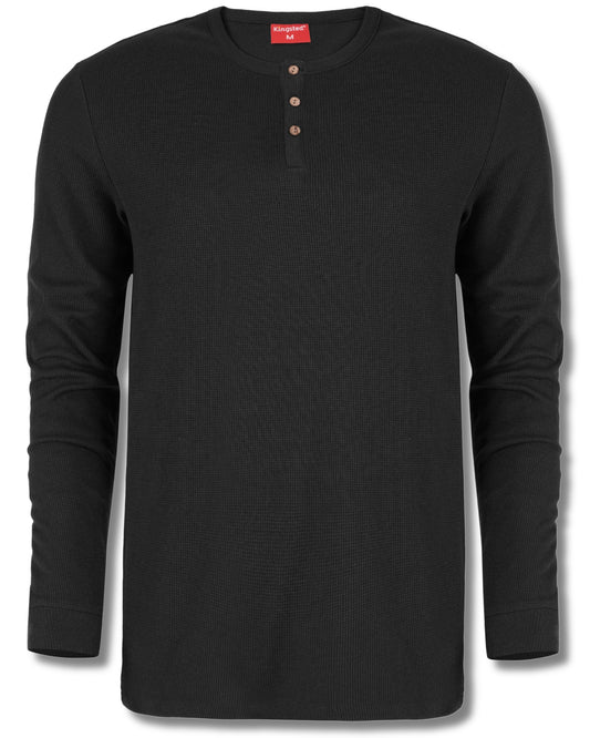 Long Sleeve Waffle Knit Henley (Black) - Kingsted