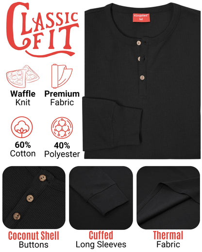 Long Sleeve Waffle Knit Henley (Black) - Kingsted