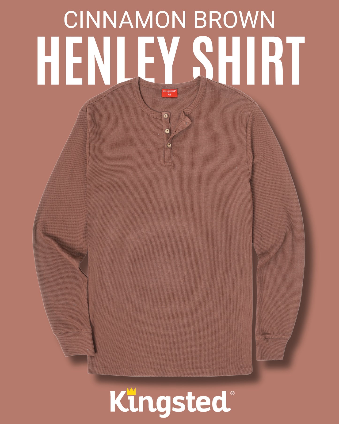 Long Sleeve Waffle Knit Henley (Brown) - Kingsted
