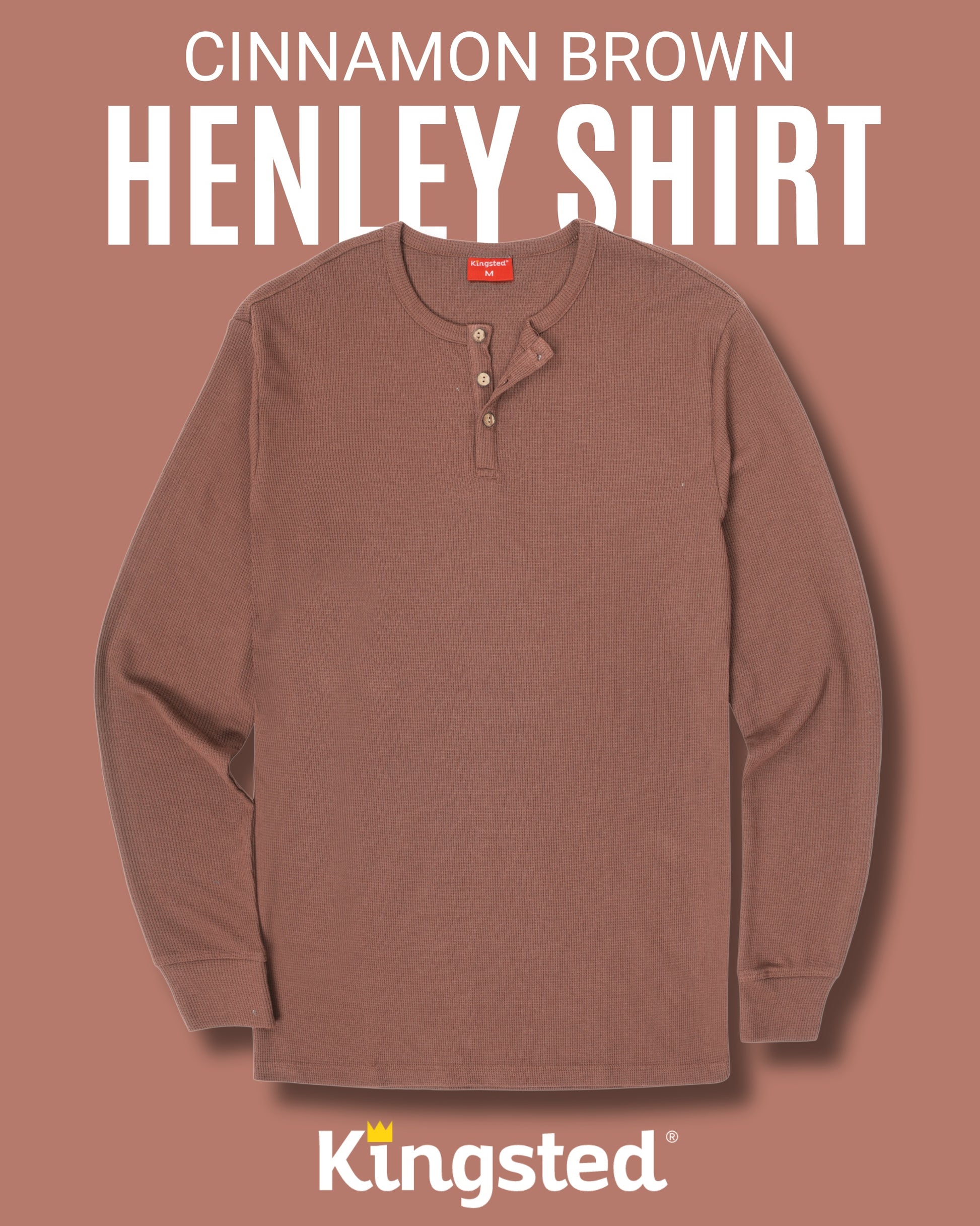 Long Sleeve Waffle Knit Henley (Brown) - Kingsted