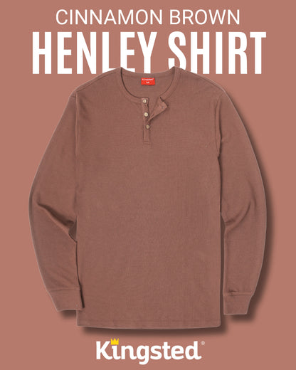 Long Sleeve Waffle Knit Henley (Brown) - Kingsted