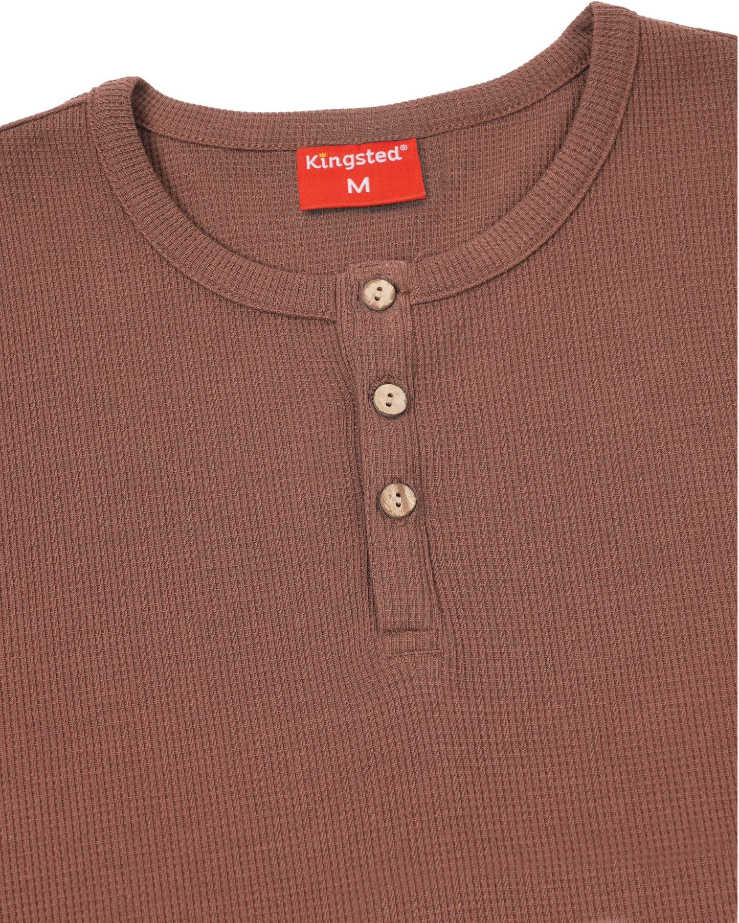 Long Sleeve Waffle Knit Henley (Brown) - Kingsted