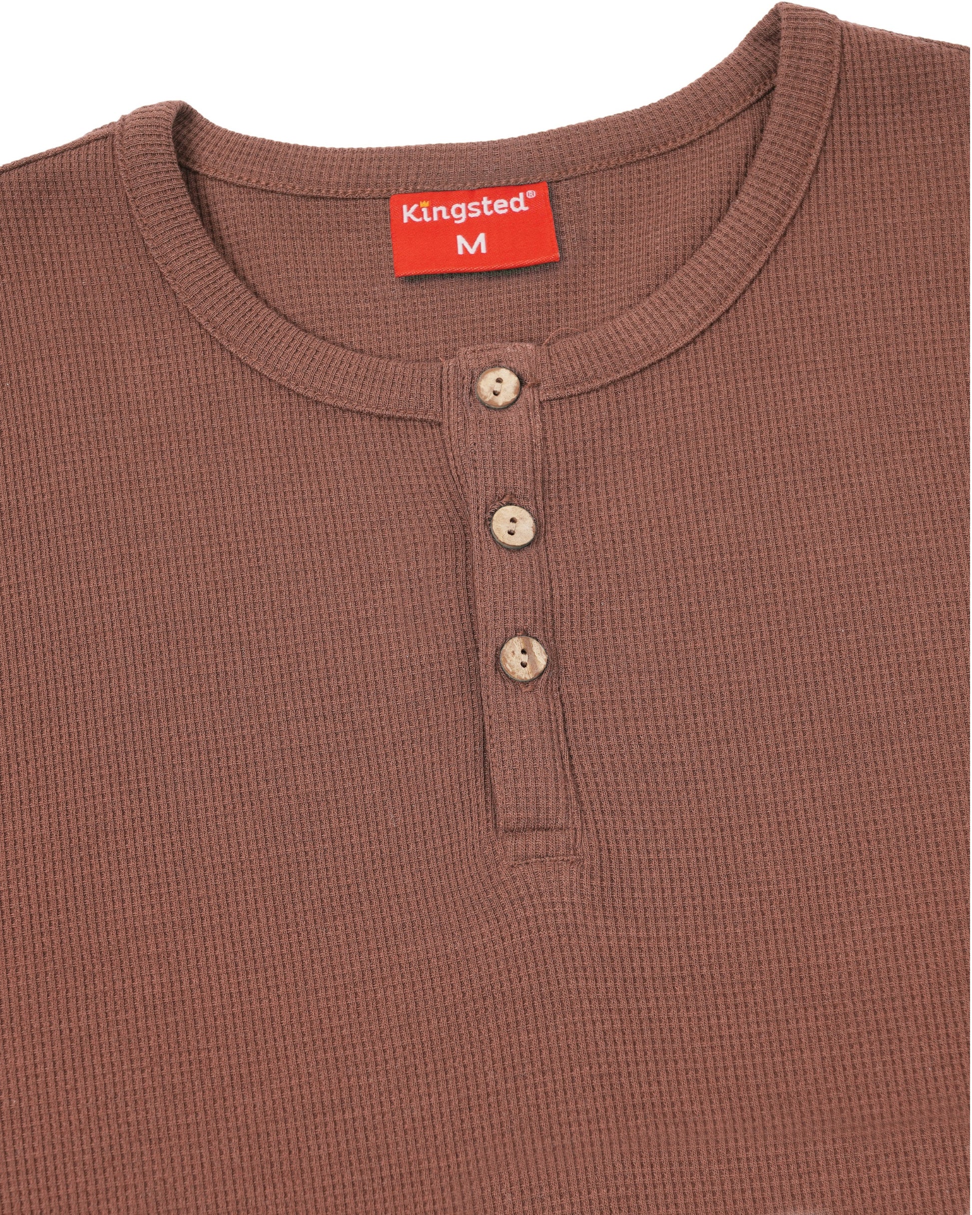 Long Sleeve Waffle Knit Henley (Brown) - Kingsted