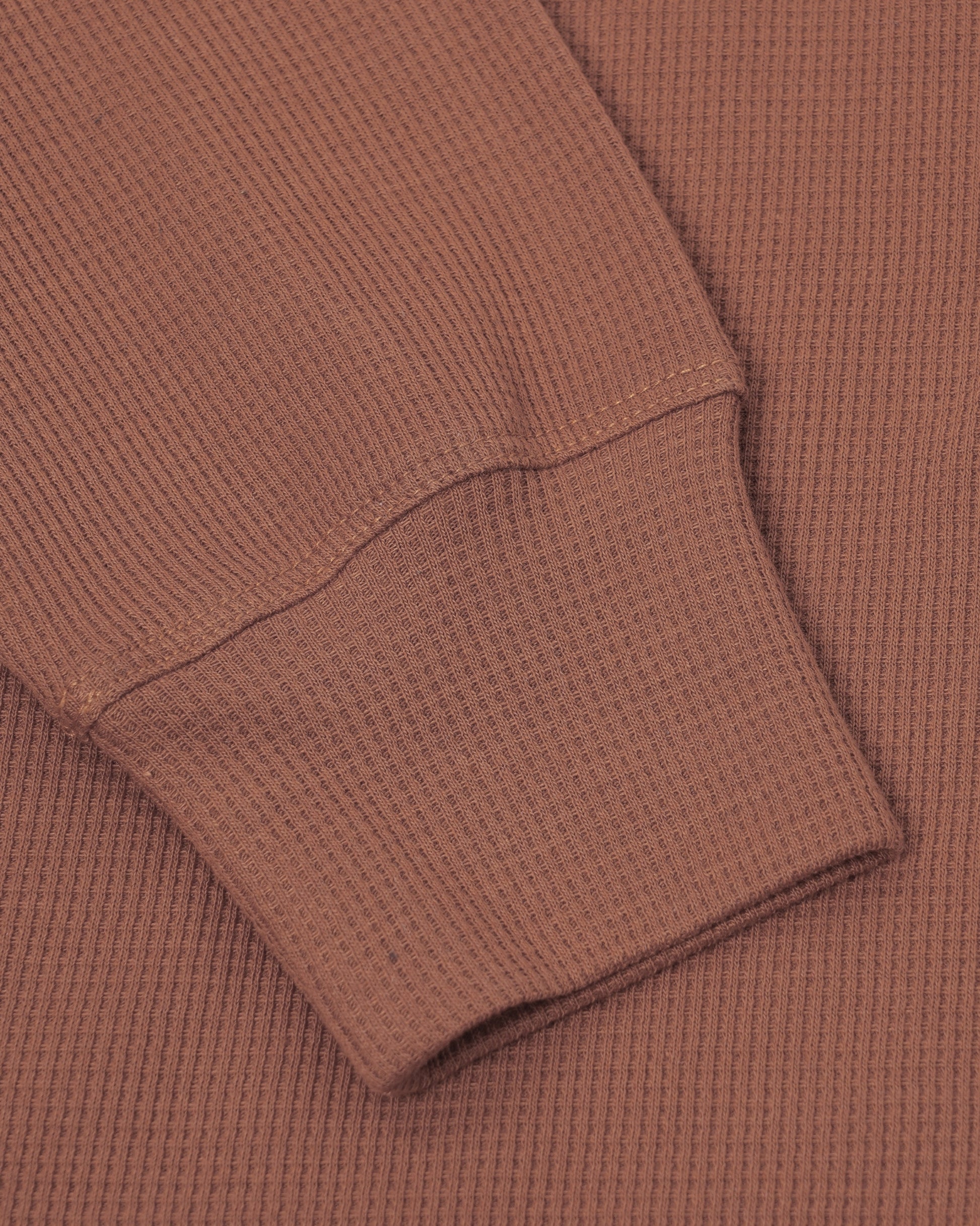 Long Sleeve Waffle Knit Henley (Brown) - Kingsted