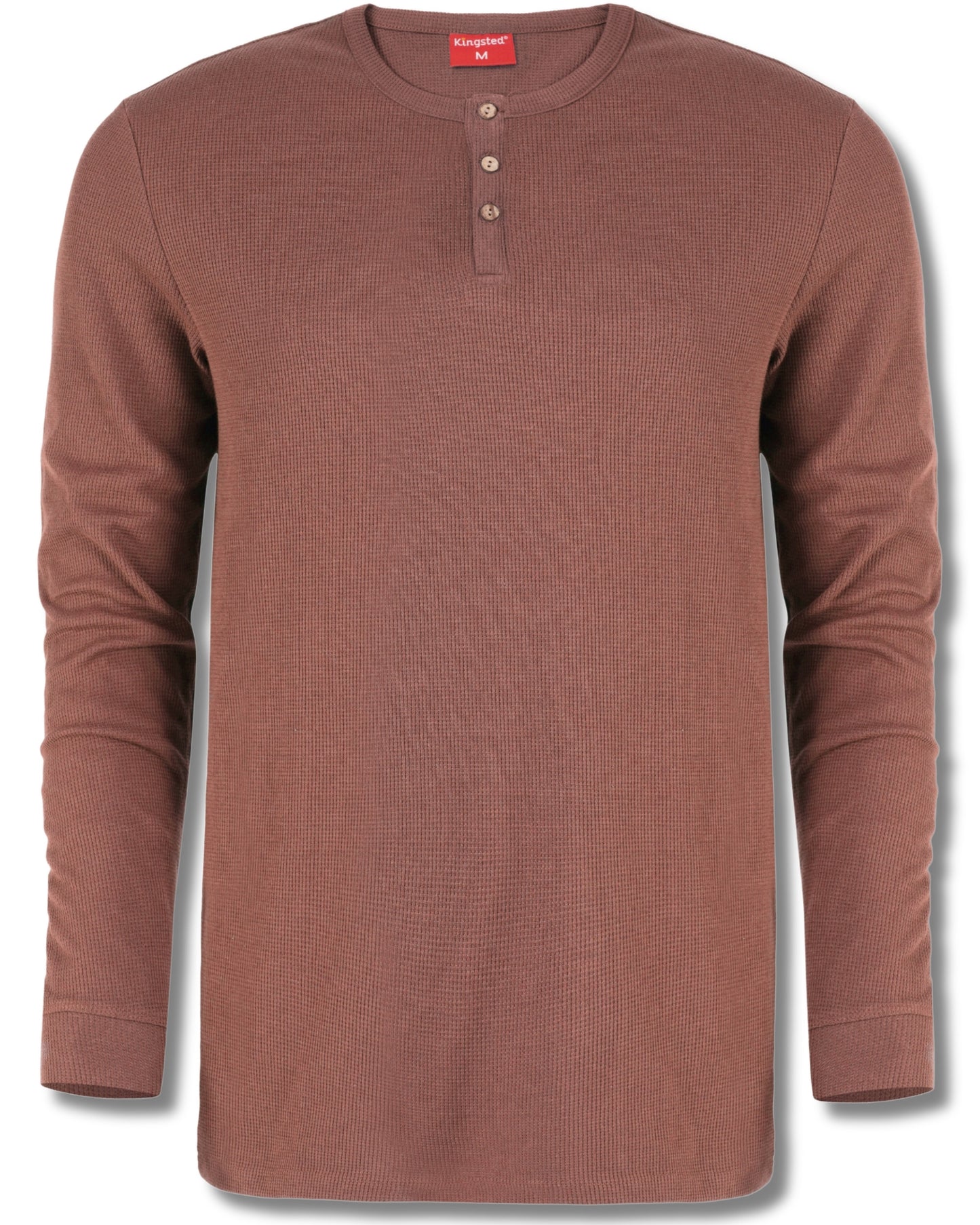 Long Sleeve Waffle Knit Henley (Brown) - Kingsted