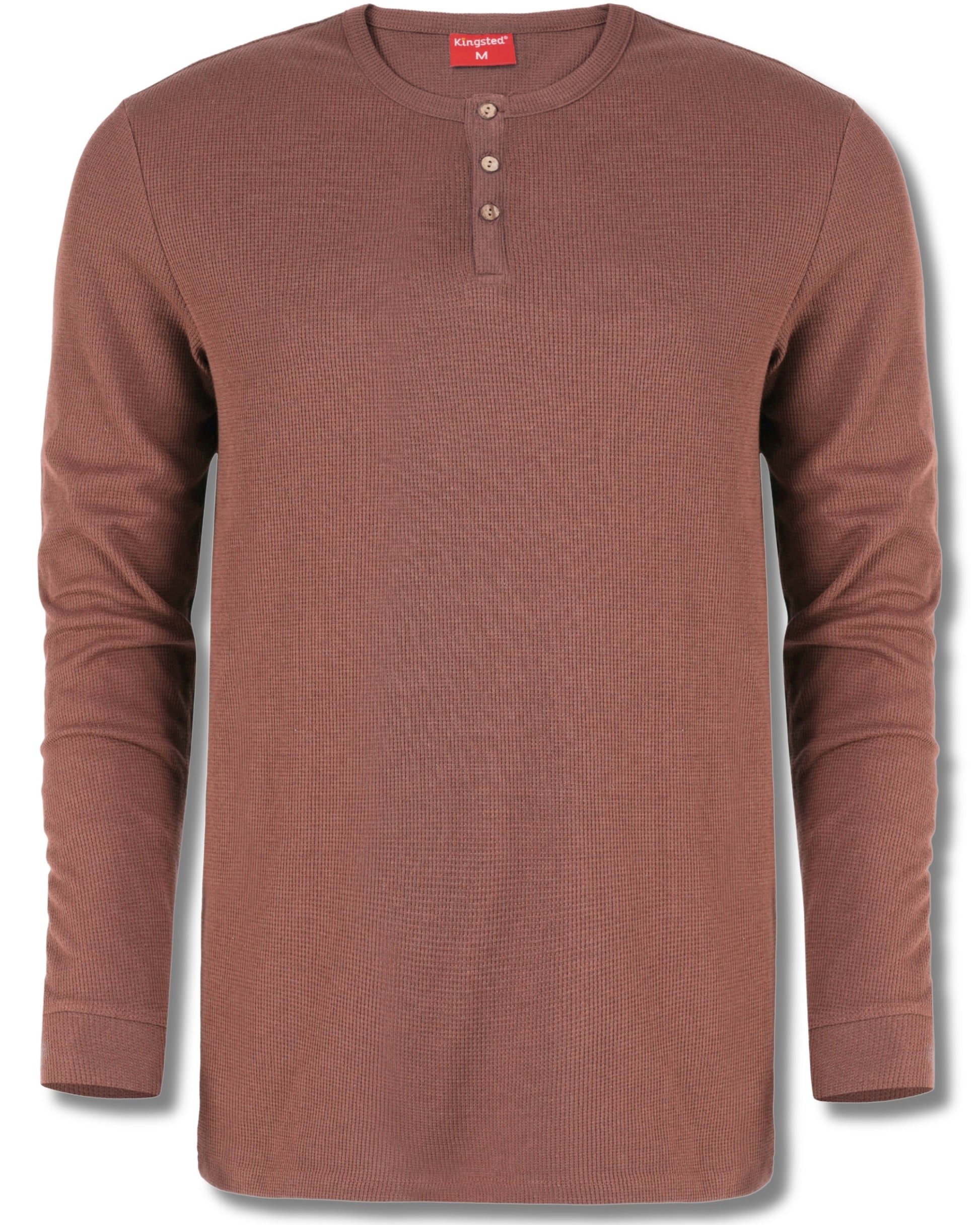 Long Sleeve Waffle Knit Henley (Brown) - Kingsted