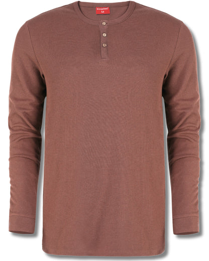 Long Sleeve Waffle Knit Henley (Brown) - Kingsted