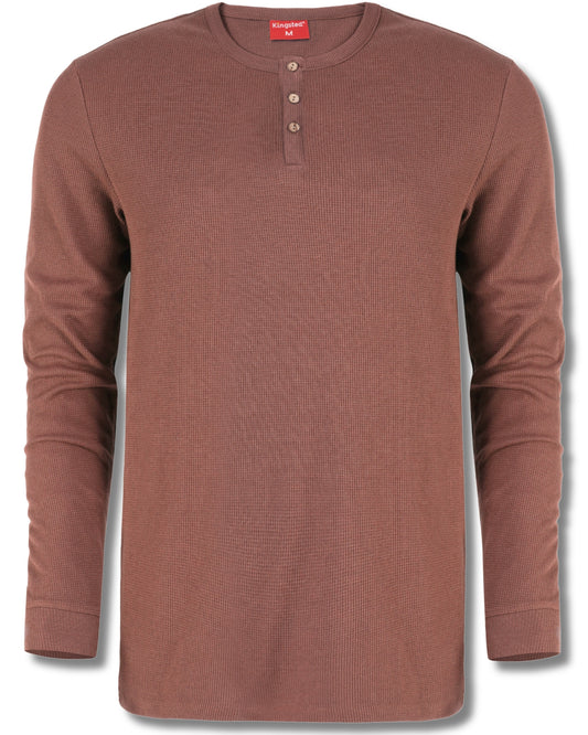 Long Sleeve Waffle Knit Henley (Brown) - Kingsted