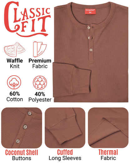 Long Sleeve Waffle Knit Henley (Brown) - Kingsted