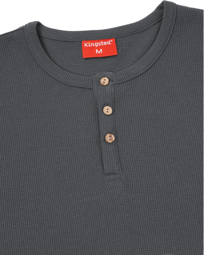 Long Sleeve Waffle Knit Henley (Charcoal) - Kingsted