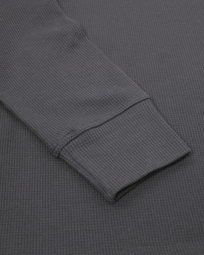 Long Sleeve Waffle Knit Henley (Charcoal) - Kingsted