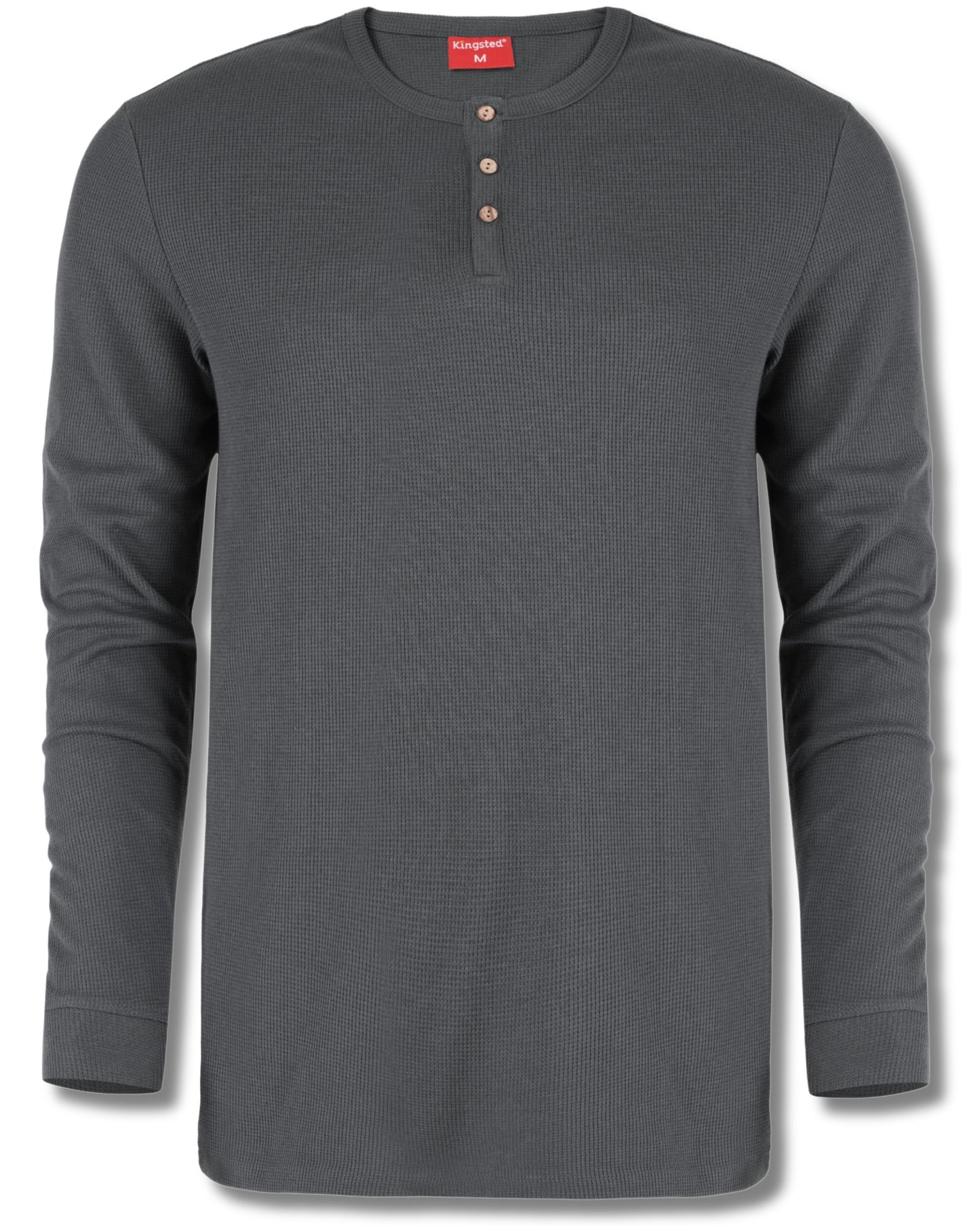 Long Sleeve Waffle Knit Henley (Charcoal) - Kingsted
