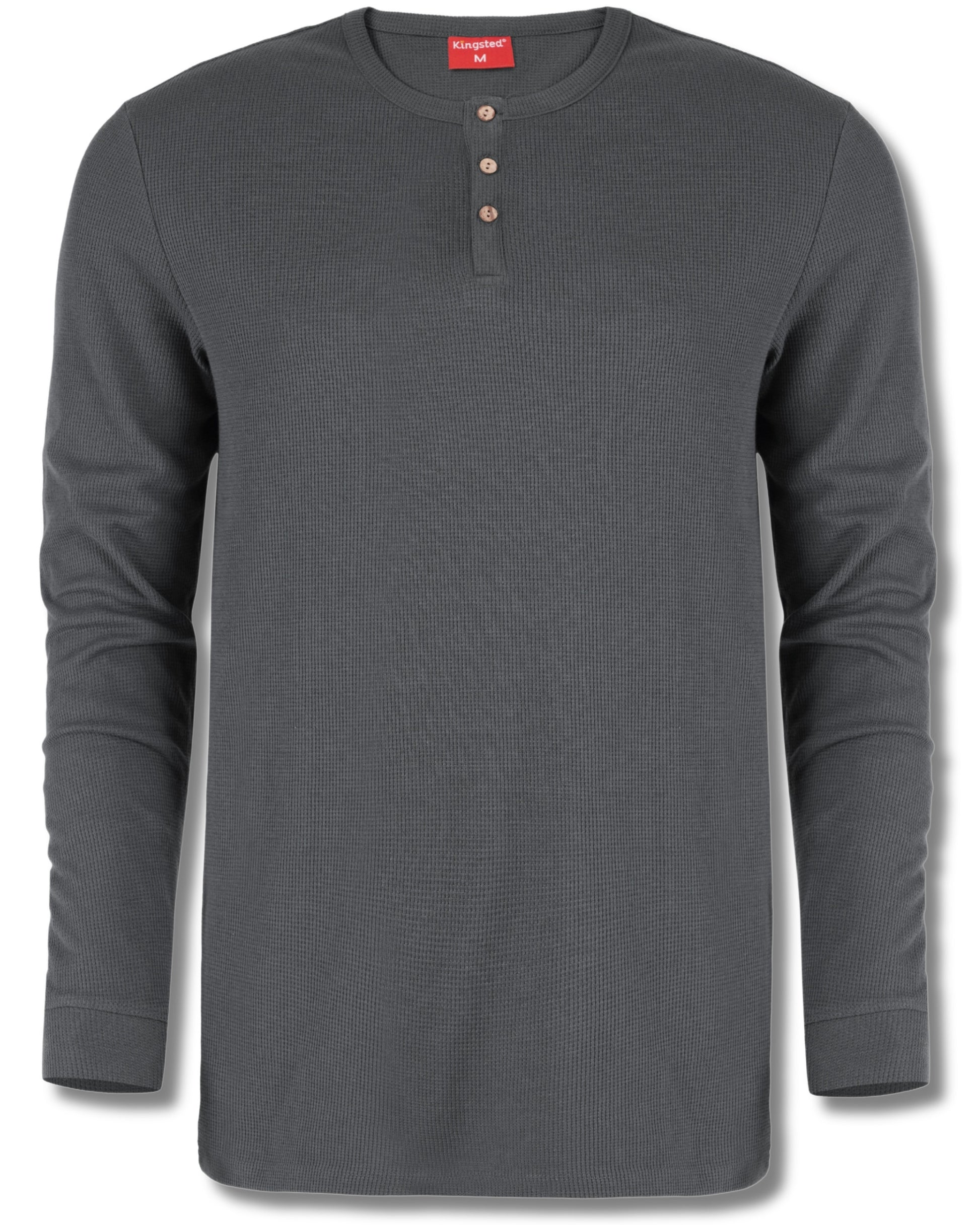 Long Sleeve Waffle Knit Henley (Charcoal) - Kingsted
