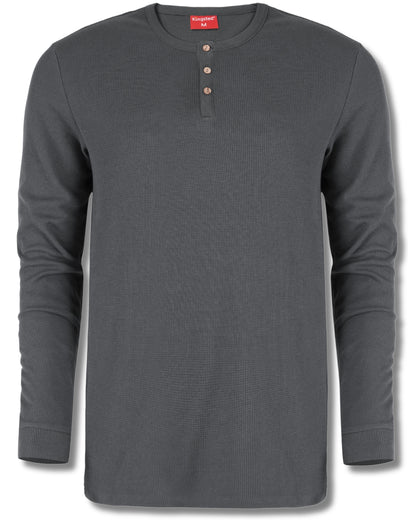 Long Sleeve Waffle Knit Henley (Charcoal) - Kingsted