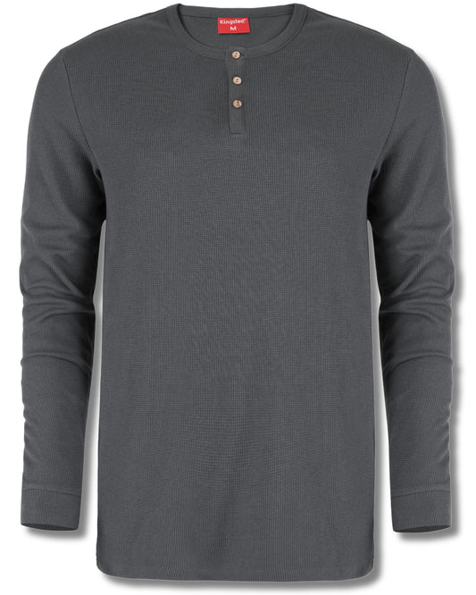 Long Sleeve Waffle Knit Henley (Charcoal) - Kingsted