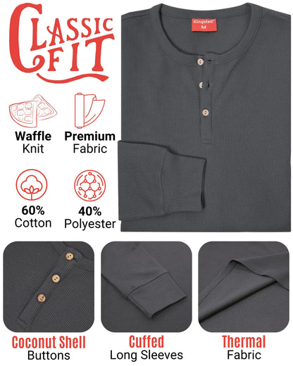 Long Sleeve Waffle Knit Henley (Charcoal) - Kingsted