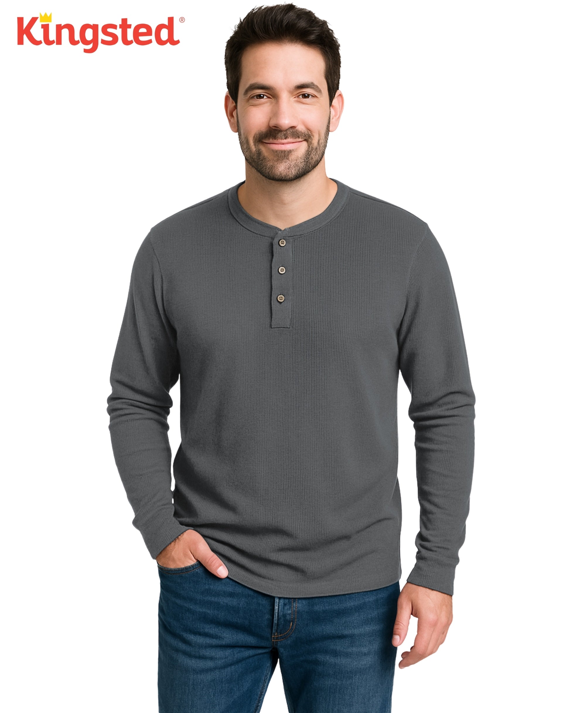 Long Sleeve Waffle Knit Henley Multipack (Monochrome 3-Pack) - Kingsted