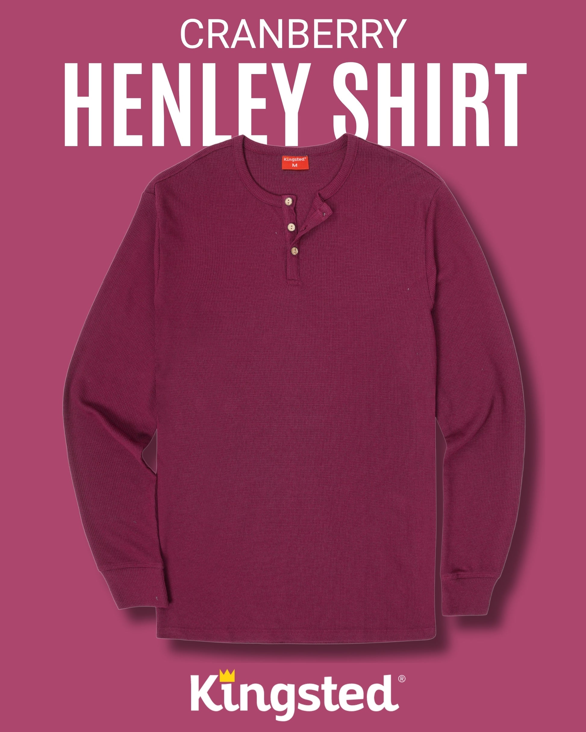Long Sleeve Waffle Knit Henley (Burgundy) - Kingsted