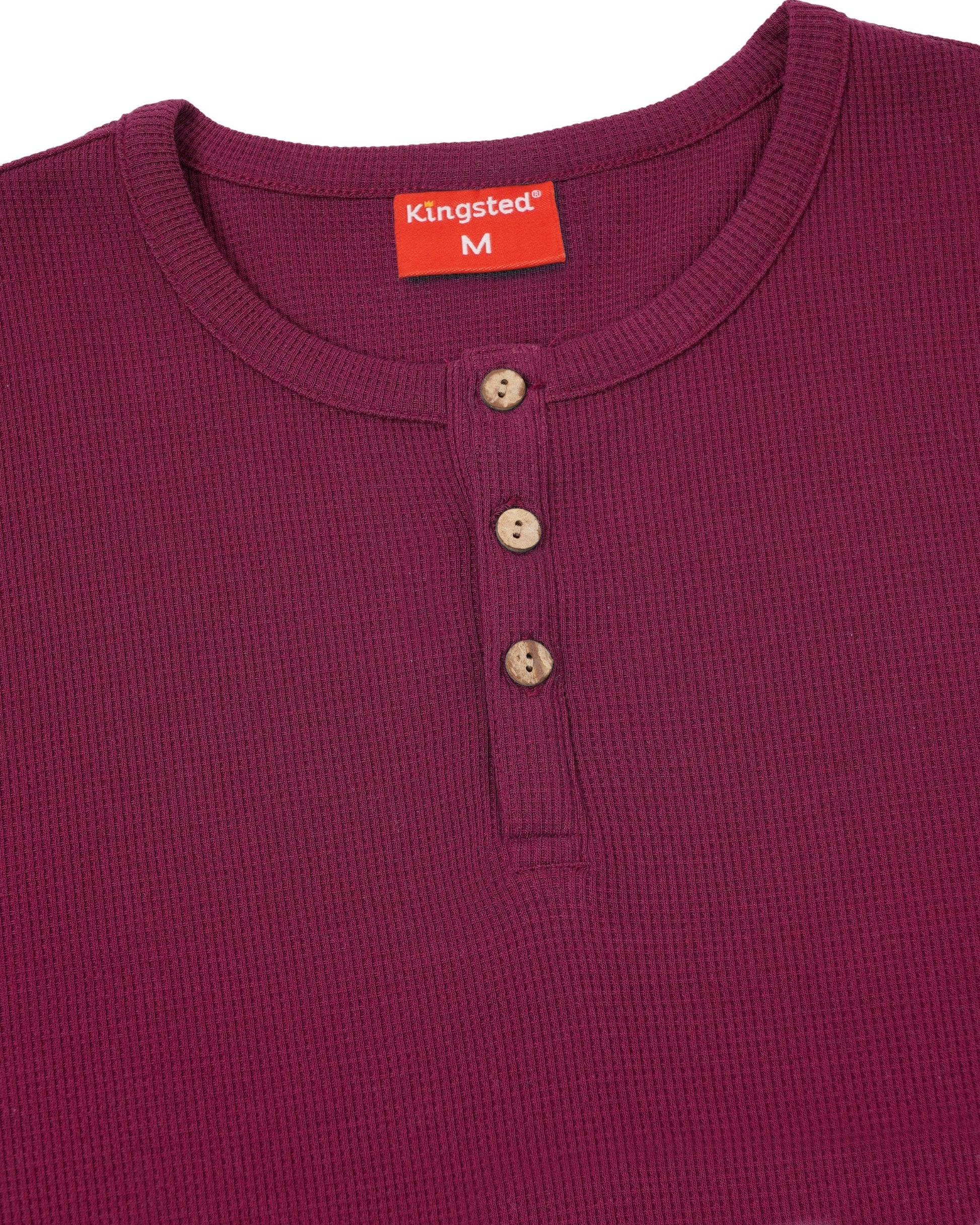 Long Sleeve Waffle Knit Henley (Burgundy) - Kingsted