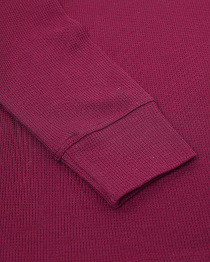 Long Sleeve Waffle Knit Henley (Burgundy) - Kingsted