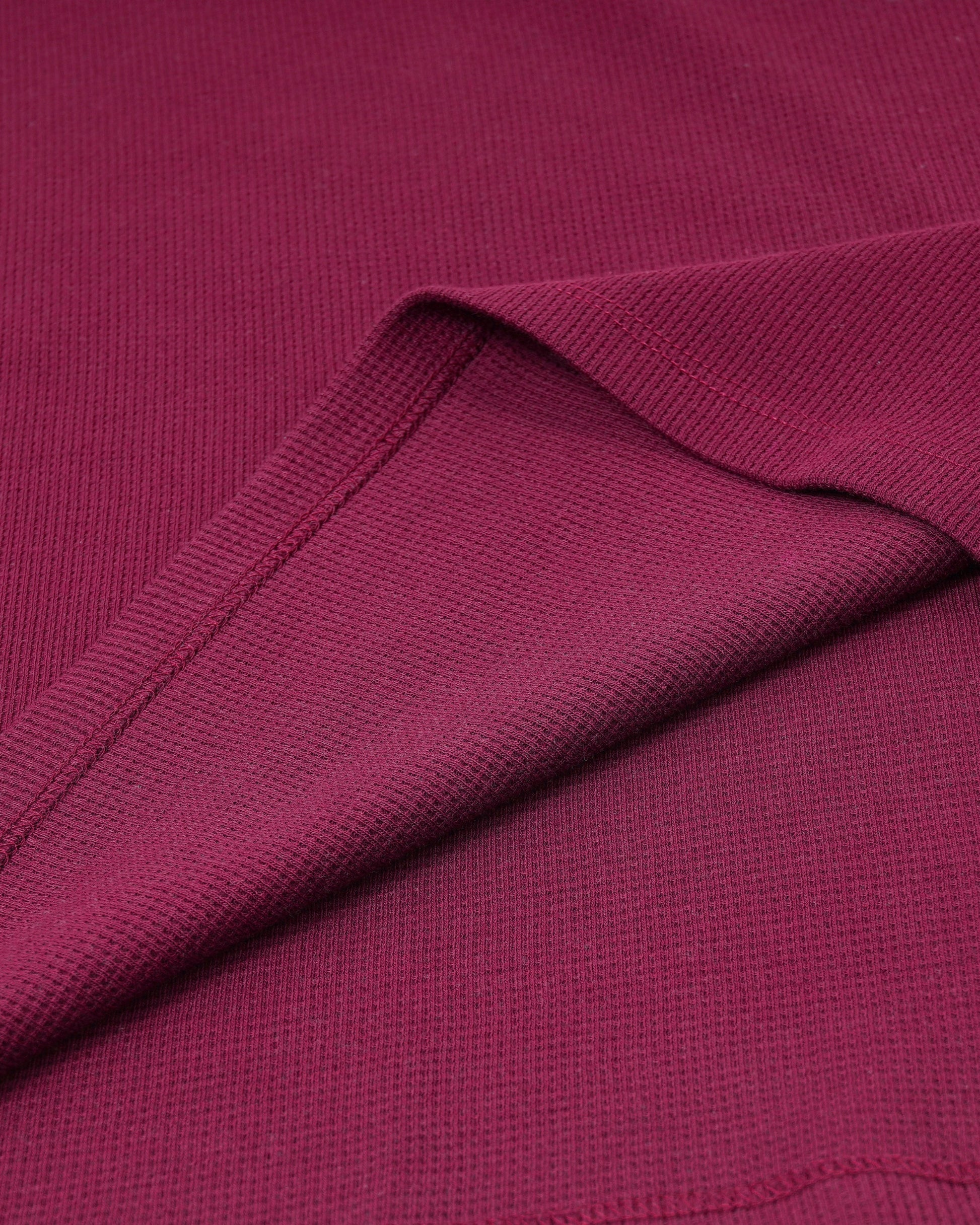 Long Sleeve Waffle Knit Henley (Burgundy) - Kingsted