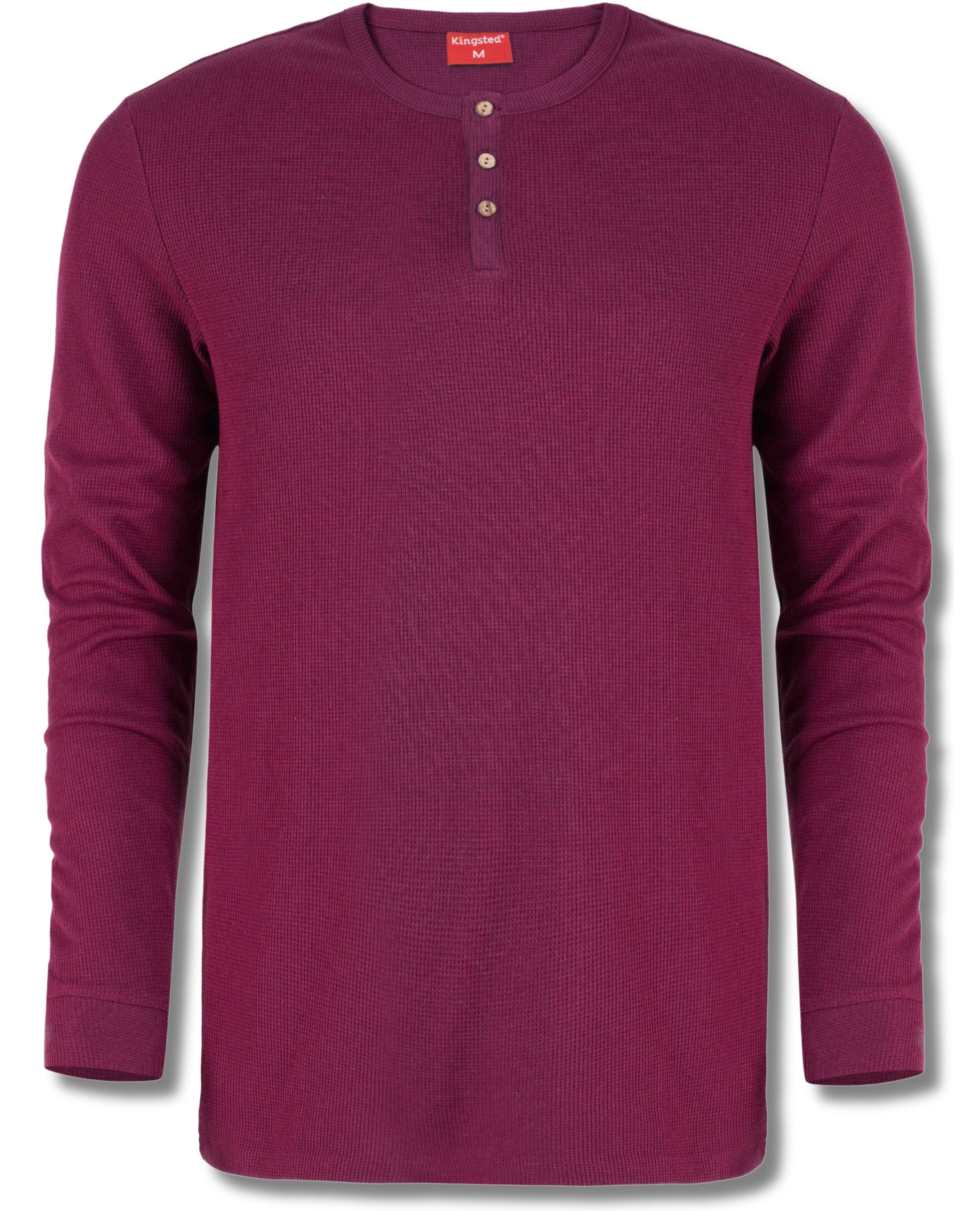 Long Sleeve Waffle Knit Henley (Burgundy) - Kingsted