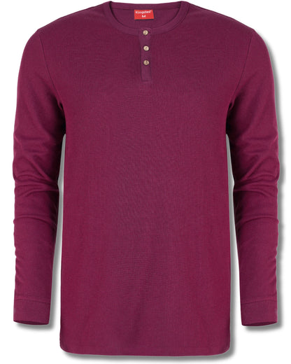 Long Sleeve Waffle Knit Henley (Burgundy) - Kingsted