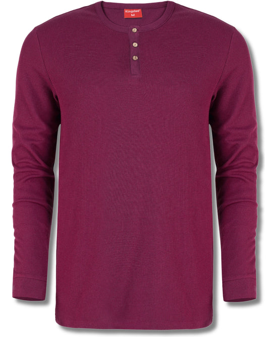 Long Sleeve Waffle Knit Henley (Burgundy) - Kingsted