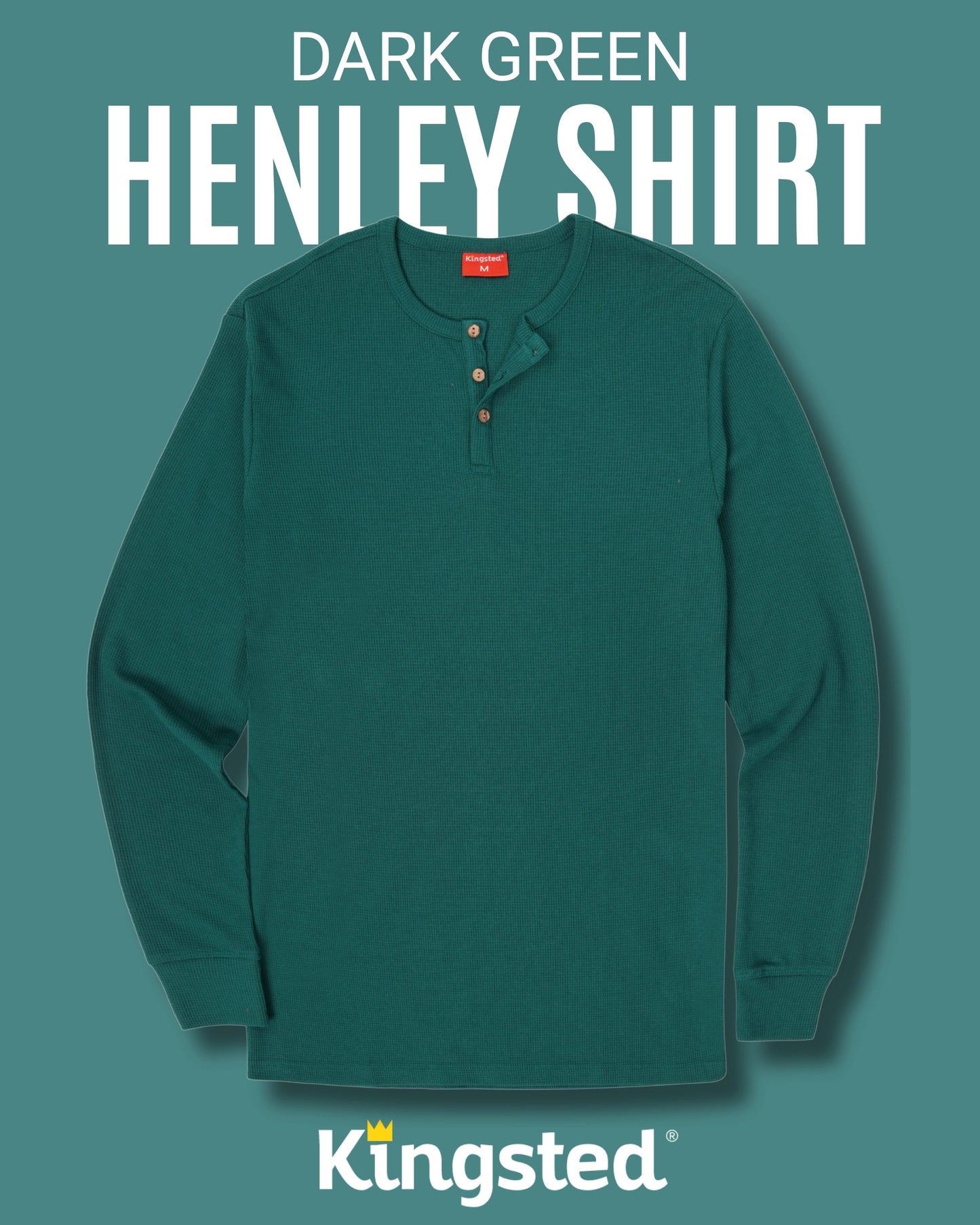 Long Sleeve Waffle Knit Henley (Dark Green) - Kingsted