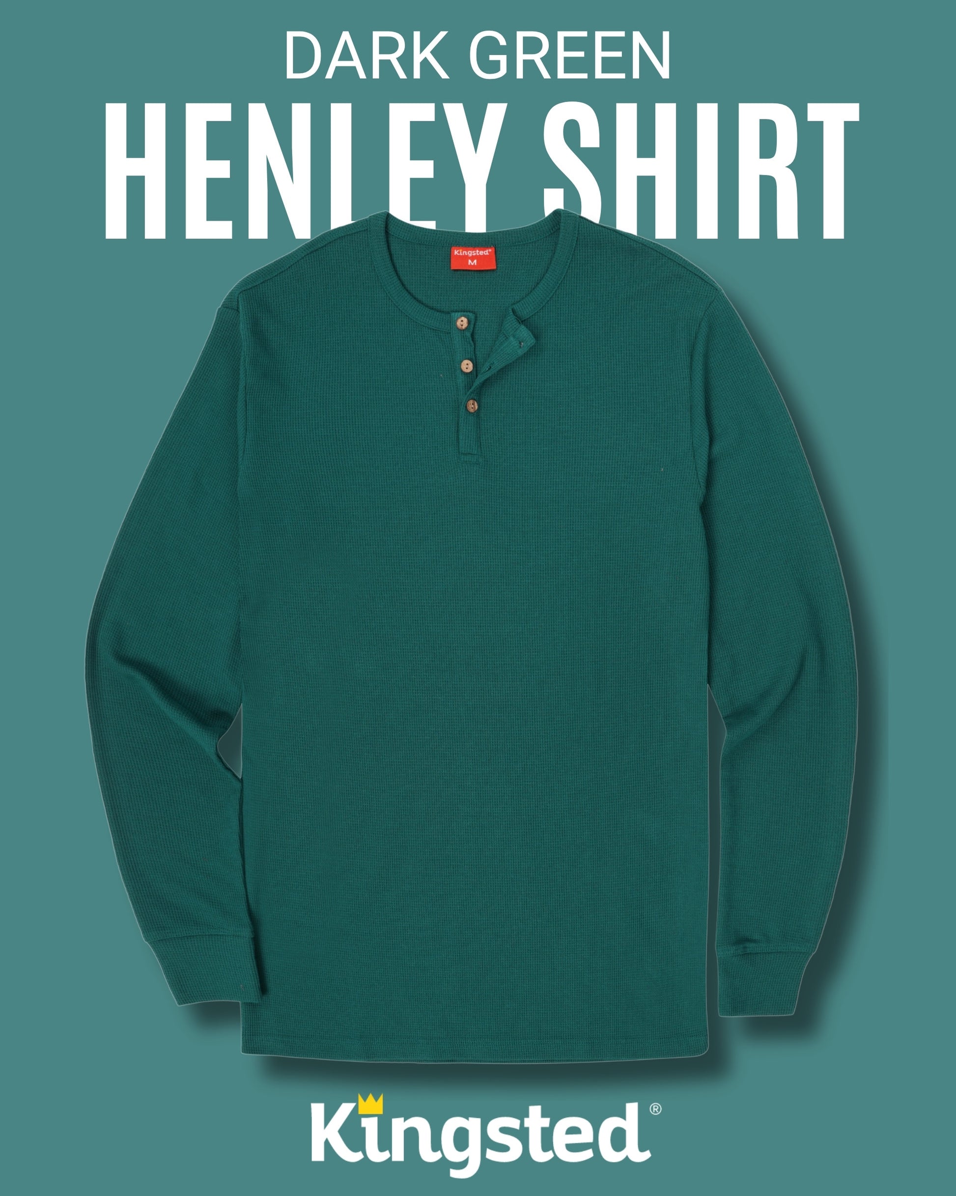 Long Sleeve Waffle Knit Henley (Dark Green) - Kingsted