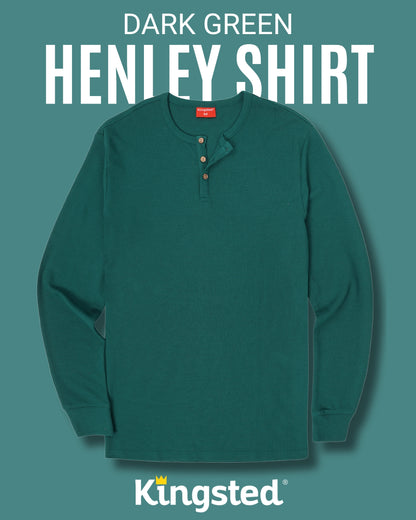 Long Sleeve Waffle Knit Henley (Dark Green) - Kingsted