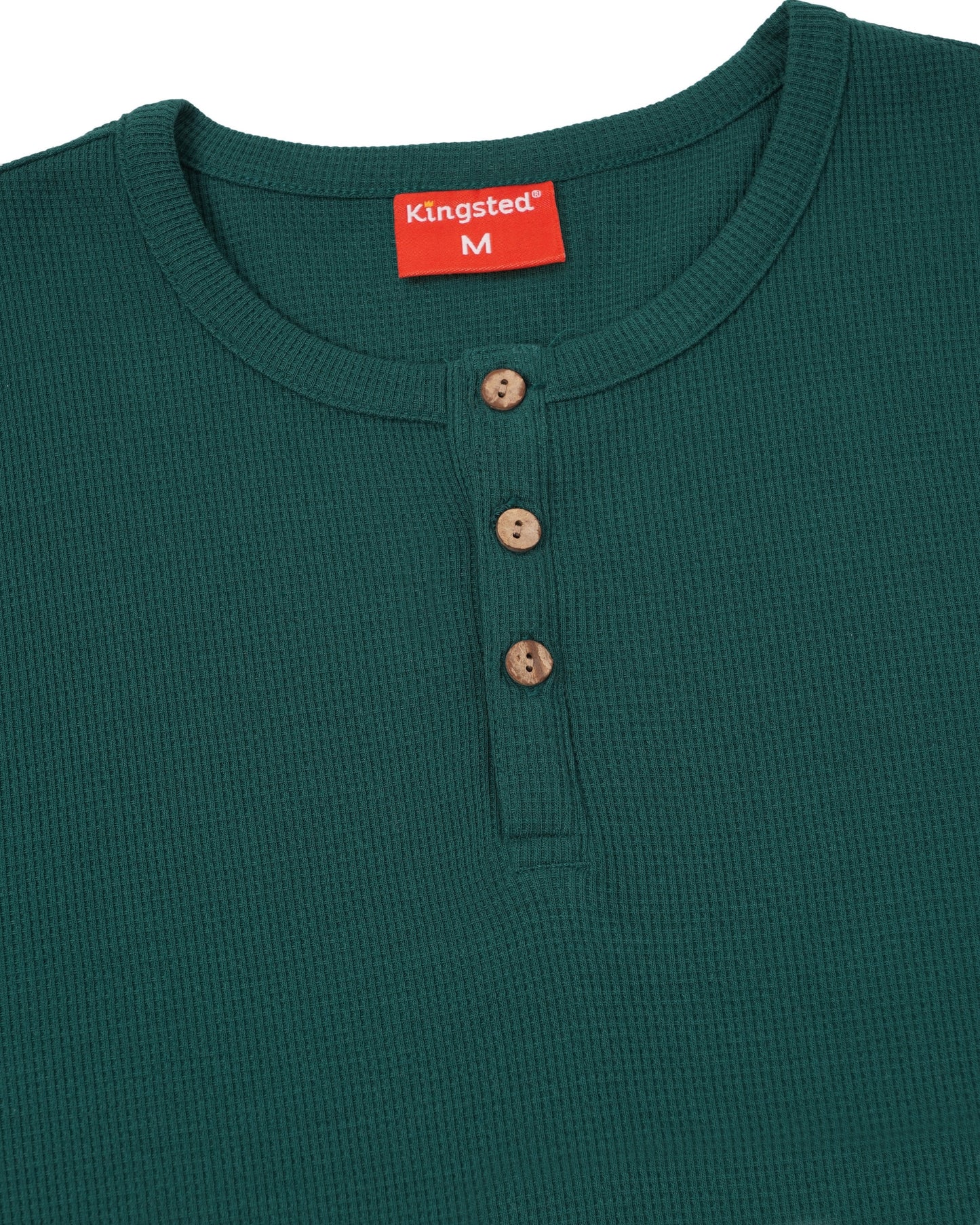 Long Sleeve Waffle Knit Henley (Dark Green) - Kingsted