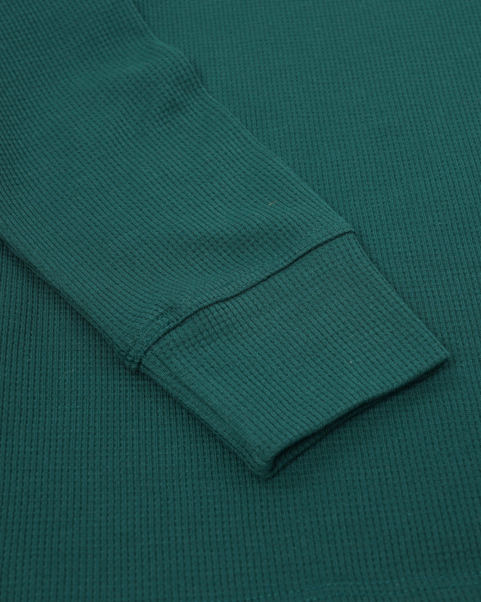 Long Sleeve Waffle Knit Henley (Dark Green) - Kingsted