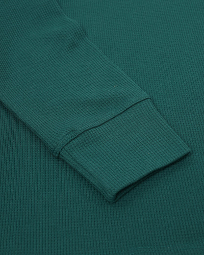 Long Sleeve Waffle Knit Henley (Dark Green) - Kingsted
