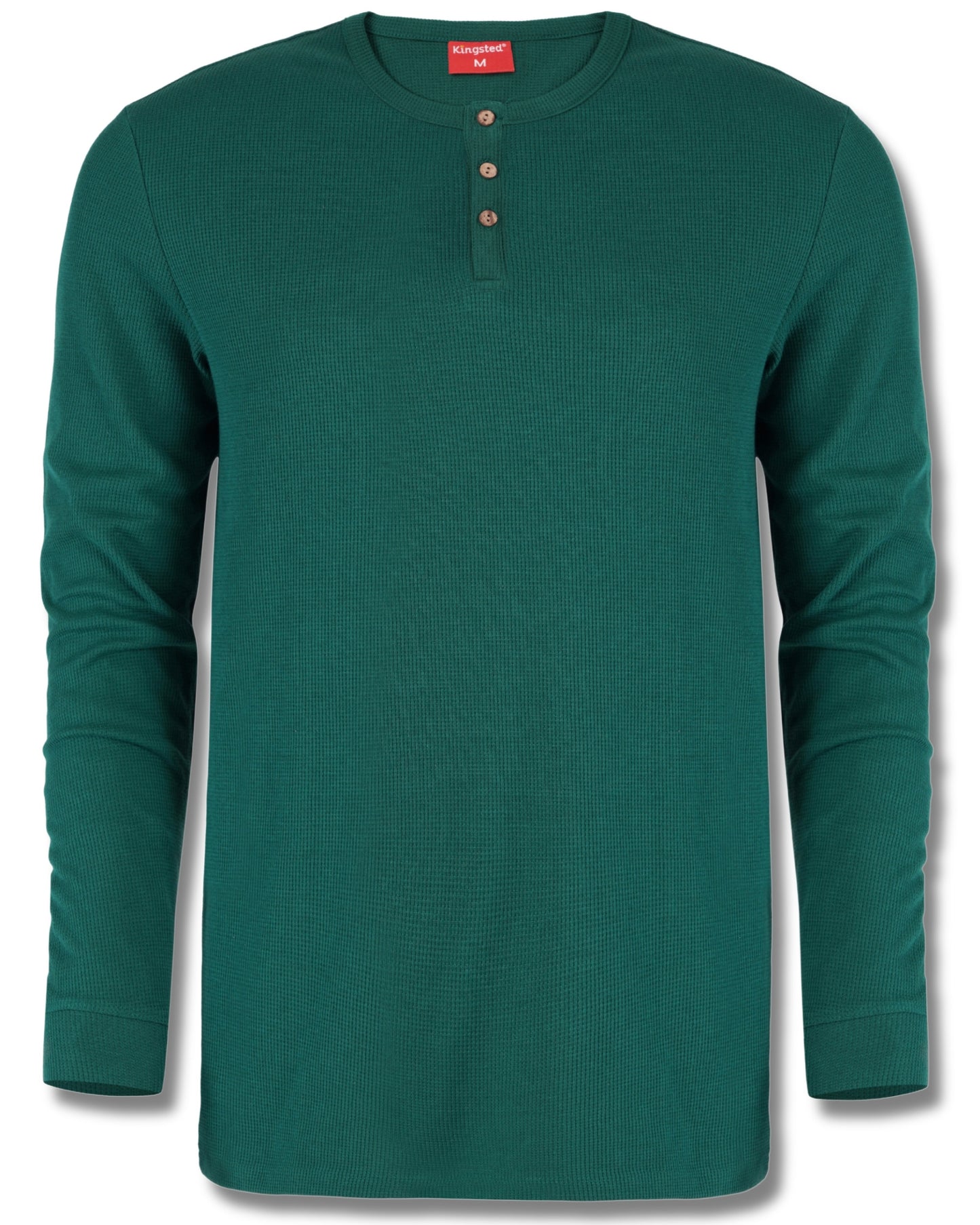 Long Sleeve Waffle Knit Henley (Dark Green) - Kingsted