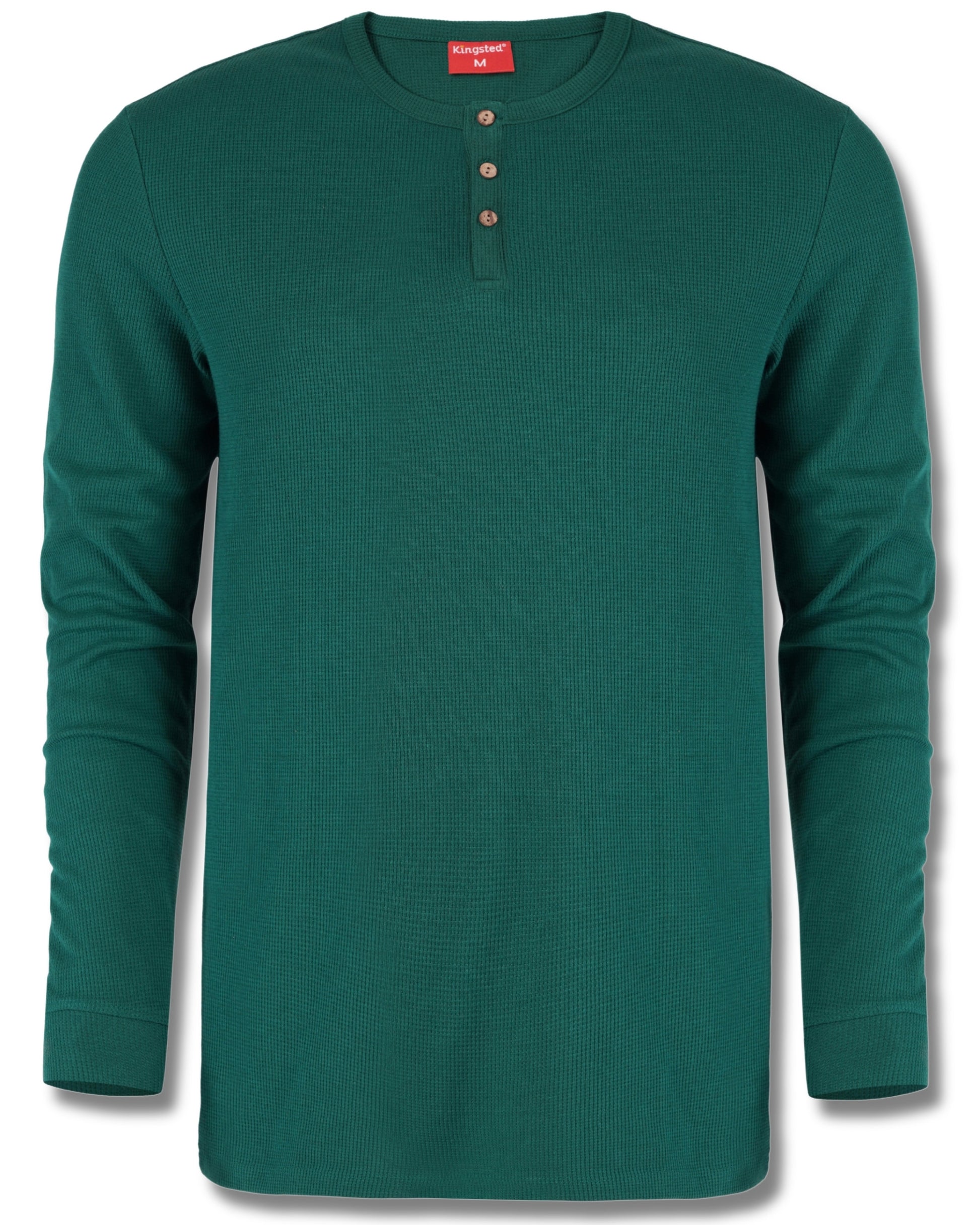 Long Sleeve Waffle Knit Henley (Dark Green) - Kingsted