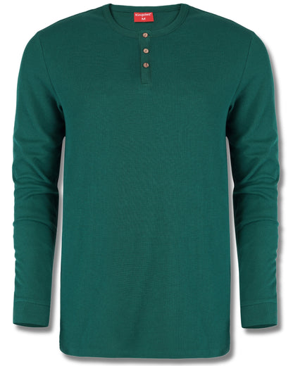 Long Sleeve Waffle Knit Henley (Dark Green) - Kingsted