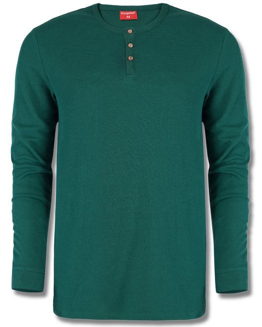 Long Sleeve Waffle Knit Henley (Dark Green) - Kingsted