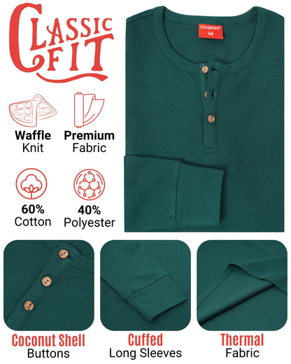 Long Sleeve Waffle Knit Henley (Dark Green) - Kingsted