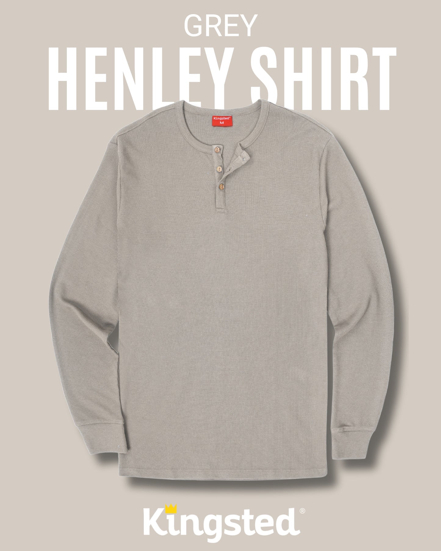 Long Sleeve Waffle Knit Henley (Grey) - Kingsted