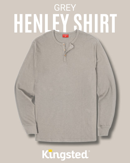 Long Sleeve Waffle Knit Henley (Grey) - Kingsted