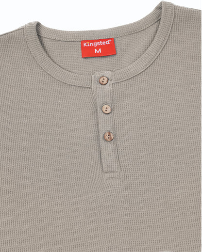 Long Sleeve Waffle Knit Henley (Grey) - Kingsted
