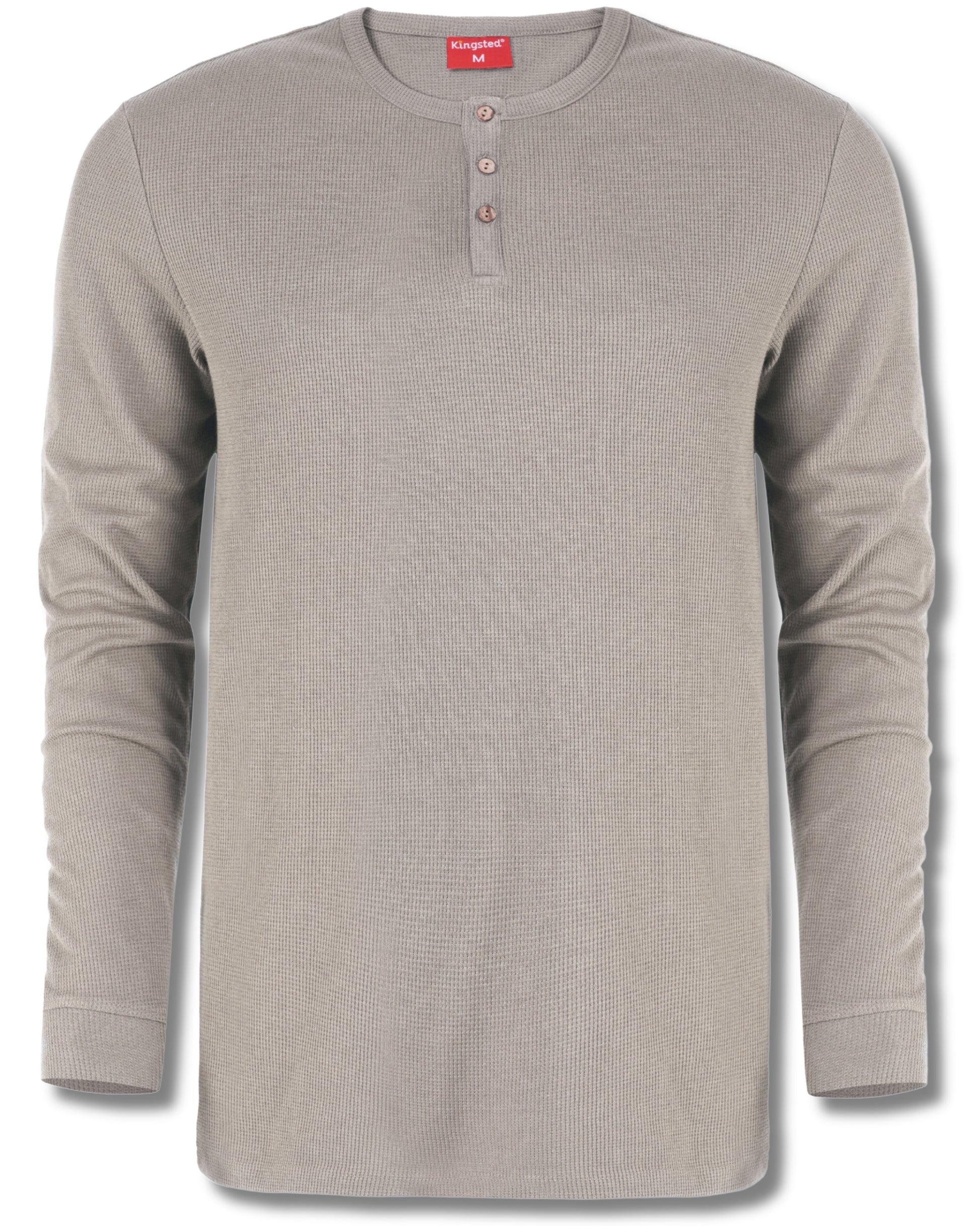 Long Sleeve Waffle Knit Henley (Grey) - Kingsted
