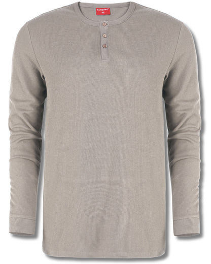 Long Sleeve Waffle Knit Henley (Grey) - Kingsted