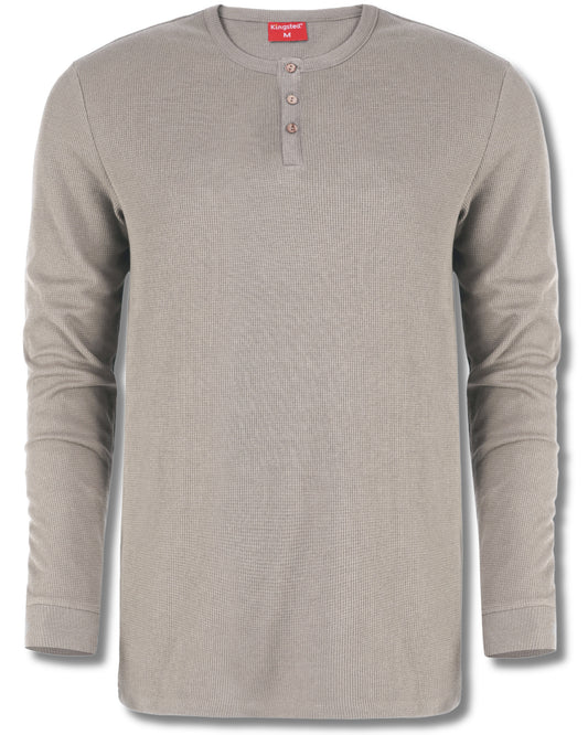 Long Sleeve Waffle Knit Henley (Grey) - Kingsted