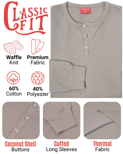 Long Sleeve Waffle Knit Henley (Grey) - Kingsted