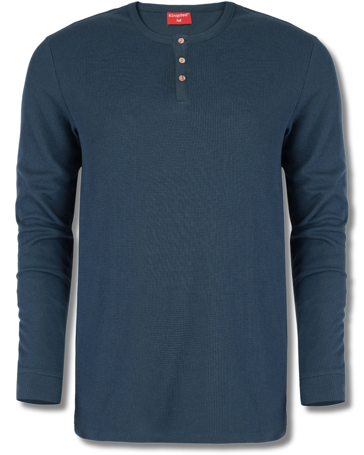 Long Sleeve Waffle Knit Henley (Navy Blue) - Kingsted