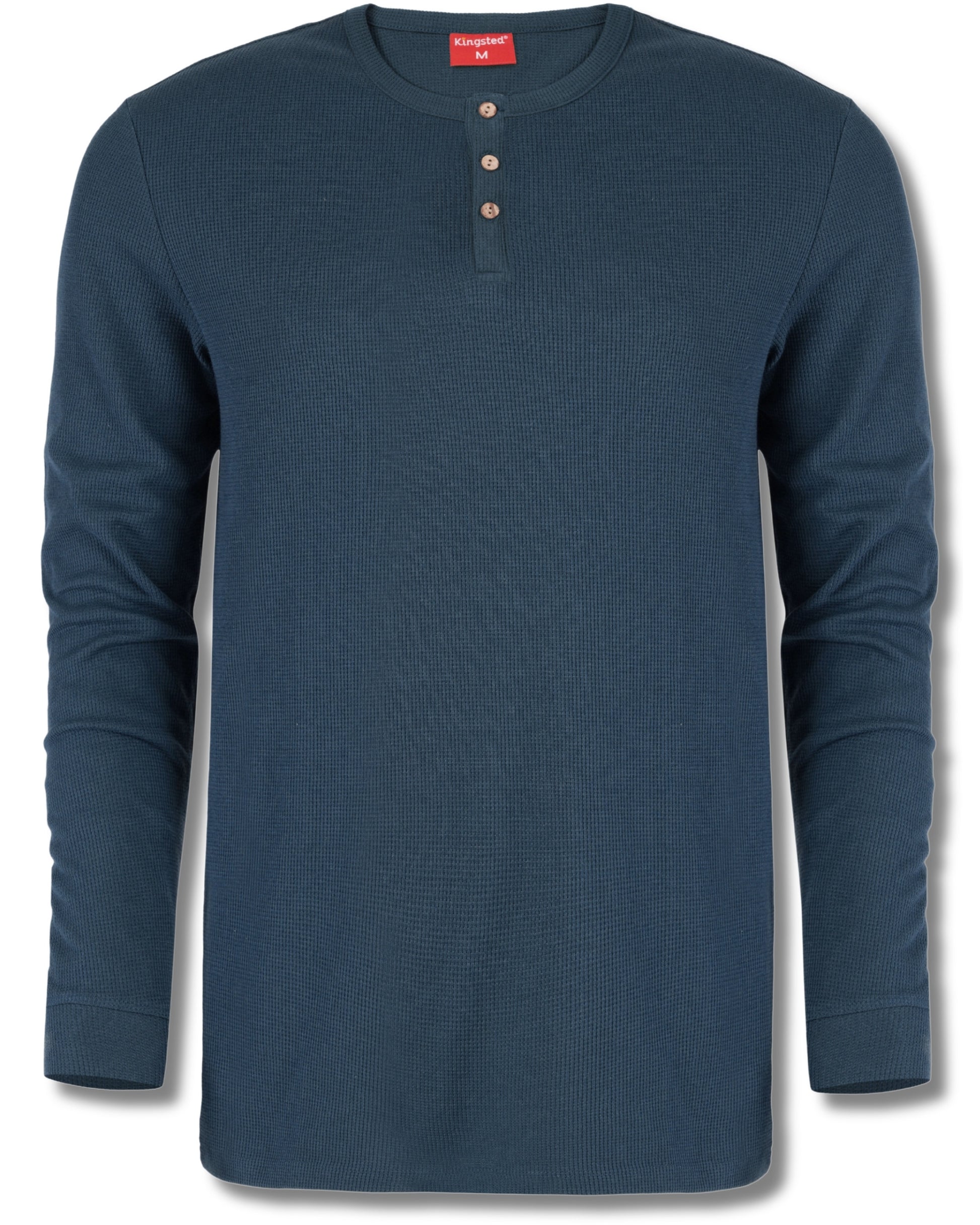 Long Sleeve Waffle Knit Henley (Navy Blue) - Kingsted